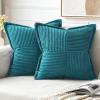 MIULEE Orange Fall Corduroy Decorative Euro Sham Pillow Covers 24×24 Inch with Splicing Set of 2 Soft Boho Pillow Covers Broadside Textured Summer Pillowcases for Couch Bed Livingroom(Teal Blue)
