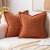 MIULEE Orange Fall Corduroy Decorative Euro Sham Pillow Covers 24×24 Inch with Splicing Set of 2 Soft Boho Pillow Covers Broadside Textured Summer Pillowcases for Couch Bed Livingroom(Rust)