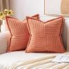 MIULEE Orange Fall Corduroy Decorative Euro Sham Pillow Covers 24×24 Inch with Splicing Set of 2 Soft Boho Pillow Covers Broadside Textured Summer Pillowcases for Couch Bed Livingroom(Coral Red)
