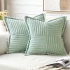 MIULEE Orange Fall Corduroy Decorative Euro Sham Pillow Covers 24×24 Inch with Splicing Set of 2 Soft Boho Pillow Covers Broadside Textured Summer Pillowcases for Couch Bed Livingroom(Mint Green)