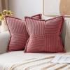 MIULEE Orange Fall Corduroy Decorative Euro Sham Pillow Covers 24×24 Inch with Splicing Set of 2 Soft Boho Pillow Covers Broadside Textured Summer Pillowcases for Couch Bed Livingroom(Cranberry Red)