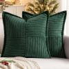 MIULEE Orange Fall Corduroy Decorative Euro Sham Pillow Covers 24×24 Inch with Splicing Set of 2 Soft Boho Pillow Covers Broadside Textured Summer Pillowcases for Couch Bed Livingroom(Dark Green)