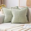 MIULEE Orange Fall Corduroy Decorative Euro Sham Pillow Covers 24×24 Inch with Splicing Set of 2 Soft Boho Pillow Covers Broadside Textured Summer Pillowcases for Couch Bed Livingroom(Light Green)