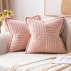 MIULEE Orange Fall Corduroy Decorative Euro Sham Pillow Covers 24×24 Inch with Splicing Set of 2 Soft Boho Pillow Covers Broadside Textured Summer Pillowcases for Couch Bed Livingroom(Pink)