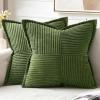 MIULEE Orange Fall Corduroy Decorative Euro Sham Pillow Covers 24×24 Inch with Splicing Set of 2 Soft Boho Pillow Covers Broadside Textured Summer Pillowcases for Couch Bed Livingroom(Moss Green)