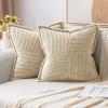 MIULEE Orange Fall Corduroy Decorative Euro Sham Pillow Covers 24×24 Inch with Splicing Set of 2 Soft Boho Pillow Covers Broadside Textured Summer Pillowcases for Couch Bed Livingroom(Cream)