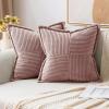 MIULEE Orange Fall Corduroy Decorative Euro Sham Pillow Covers 24×24 Inch with Splicing Set of 2 Soft Boho Pillow Covers Broadside Textured Summer Pillowcases for Couch Bed Livingroom(Blush Pink)