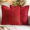 MIULEE Orange Fall Corduroy Decorative Euro Sham Pillow Covers 24×24 Inch with Splicing Set of 2 Soft Boho Pillow Covers Broadside Textured Summer Pillowcases for Couch Bed Livingroom(Red)