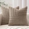 MIULEE Set of 2 Light Brown Decorative Pillow Covers 18×18 Inch Textured Striped Patchwork Accents Farmhouse Boho Soft Corduroy Couch Pillows for Sofa Living Room Bed Home Decor(Light Brown)