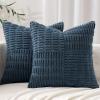 MIULEE Set of 2 Light Brown Decorative Pillow Covers 18×18 Inch Textured Striped Patchwork Accents Farmhouse Boho Soft Corduroy Couch Pillows for Sofa Living Room Bed Home Decor(Blue)