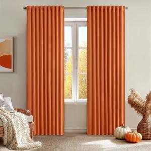 MIULEE Christmas Hunter Green Back Tab Blackout Curtains 84 Inch Length 2 Panels Set for Living Room Bedroom, Rod Pocket/Pinch Pleat Thermal Insulated Room Darkening Pleated Light Blocking Drapes(Orange)