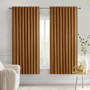 MIULEE Christmas Hunter Green Back Tab Blackout Curtains 84 Inch Length 2 Panels Set for Living Room Bedroom, Rod Pocket/Pinch Pleat Thermal Insulated Room Darkening Pleated Light Blocking Drapes(Golden Brown)