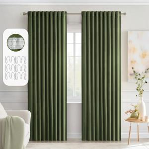 MIULEE Christmas Hunter Green Back Tab Blackout Curtains 84 Inch Length 2 Panels Set for Living Room Bedroom, Rod Pocket/Pinch Pleat Thermal Insulated Room Darkening Pleated Light Blocking Drapes(Olive Green)