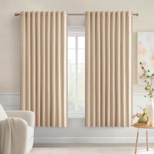 MIULEE Christmas Hunter Green Back Tab Blackout Curtains 84 Inch Length 2 Panels Set for Living Room Bedroom, Rod Pocket/Pinch Pleat Thermal Insulated Room Darkening Pleated Light Blocking Drapes(Beige)