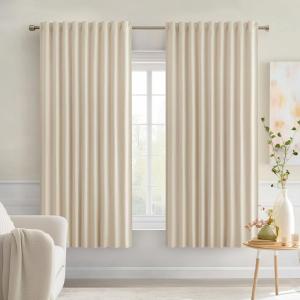 MIULEE Christmas Hunter Green Back Tab Blackout Curtains 84 Inch Length 2 Panels Set for Living Room Bedroom, Rod Pocket/Pinch Pleat Thermal Insulated Room Darkening Pleated Light Blocking Drapes(Cream Beige)