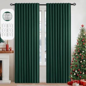 MIULEE Christmas Hunter Green Back Tab Blackout Curtains 84 Inch Length 2 Panels Set for Living Room Bedroom, Rod Pocket/Pinch Pleat Thermal Insulated Room Darkening Pleated Light Blocking Drapes(Hunter Green)