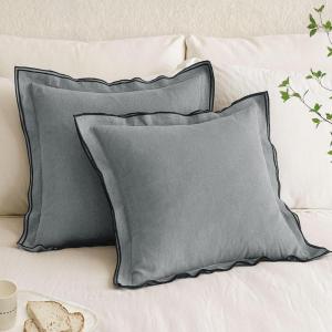 MIULEE Linen Throw Pillow Covers, 2 Piece 20×20 Inch Blue, Boho Euro Pillowcases for Bed to Infuse Elegance, Ideal for Sofa Couch Cushion in Home Decor Upgrade(Light Grey)