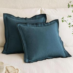 MIULEE Linen Throw Pillow Covers, 2 Piece 20×20 Inch Blue, Boho Euro Pillowcases for Bed to Infuse Elegance, Ideal for Sofa Couch Cushion in Home Decor Upgrade(Blue)