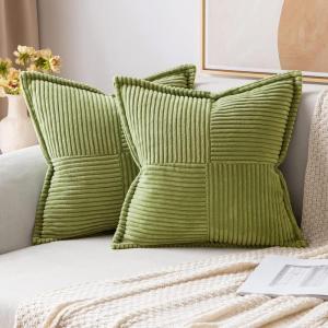 MIULEE Orange Fall Corduroy Decorative Euro Sham Pillow Covers 24×24 Inch with Splicing Set of 2 Soft Boho Pillow Covers Broadside Textured Summer Pillowcases for Couch Bed Livingroom(Green)