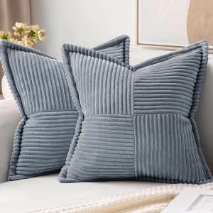 MIULEE Orange Fall Corduroy Decorative Euro Sham Pillow Covers 24×24 Inch with Splicing Set of 2 Soft Boho Pillow Covers Broadside Textured Summer Pillowcases for Couch Bed Livingroom(Dustyblue)