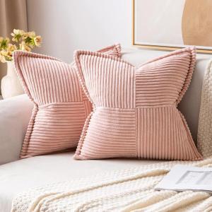 MIULEE Orange Fall Corduroy Decorative Euro Sham Pillow Covers 24×24 Inch with Splicing Set of 2 Soft Boho Pillow Covers Broadside Textured Summer Pillowcases for Couch Bed Livingroom(Pink)