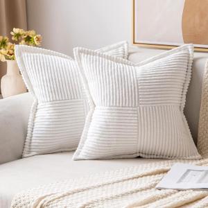 MIULEE Orange Fall Corduroy Decorative Euro Sham Pillow Covers 24×24 Inch with Splicing Set of 2 Soft Boho Pillow Covers Broadside Textured Summer Pillowcases for Couch Bed Livingroom(White)