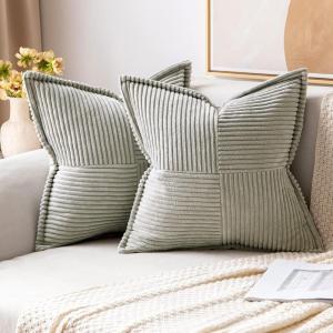 MIULEE Orange Fall Corduroy Decorative Euro Sham Pillow Covers 24×24 Inch with Splicing Set of 2 Soft Boho Pillow Covers Broadside Textured Summer Pillowcases for Couch Bed Livingroom(Light Grey)