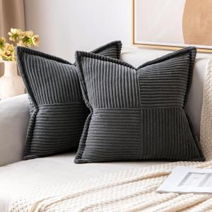 MIULEE Orange Fall Corduroy Decorative Euro Sham Pillow Covers 24×24 Inch with Splicing Set of 2 Soft Boho Pillow Covers Broadside Textured Summer Pillowcases for Couch Bed Livingroom(Dark Grey)