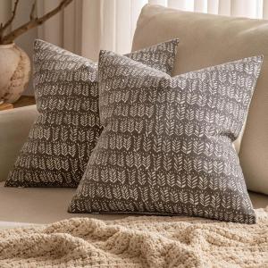 MIULEE Set of 2 Neutral Boho Farmhouse Throw Pillow Covers 20×20 Inch Cognac Brown Vintage Accent Floral Cotton Linen Pillowcases for Couch Bed Living Home Decor(Cognac Brown)
