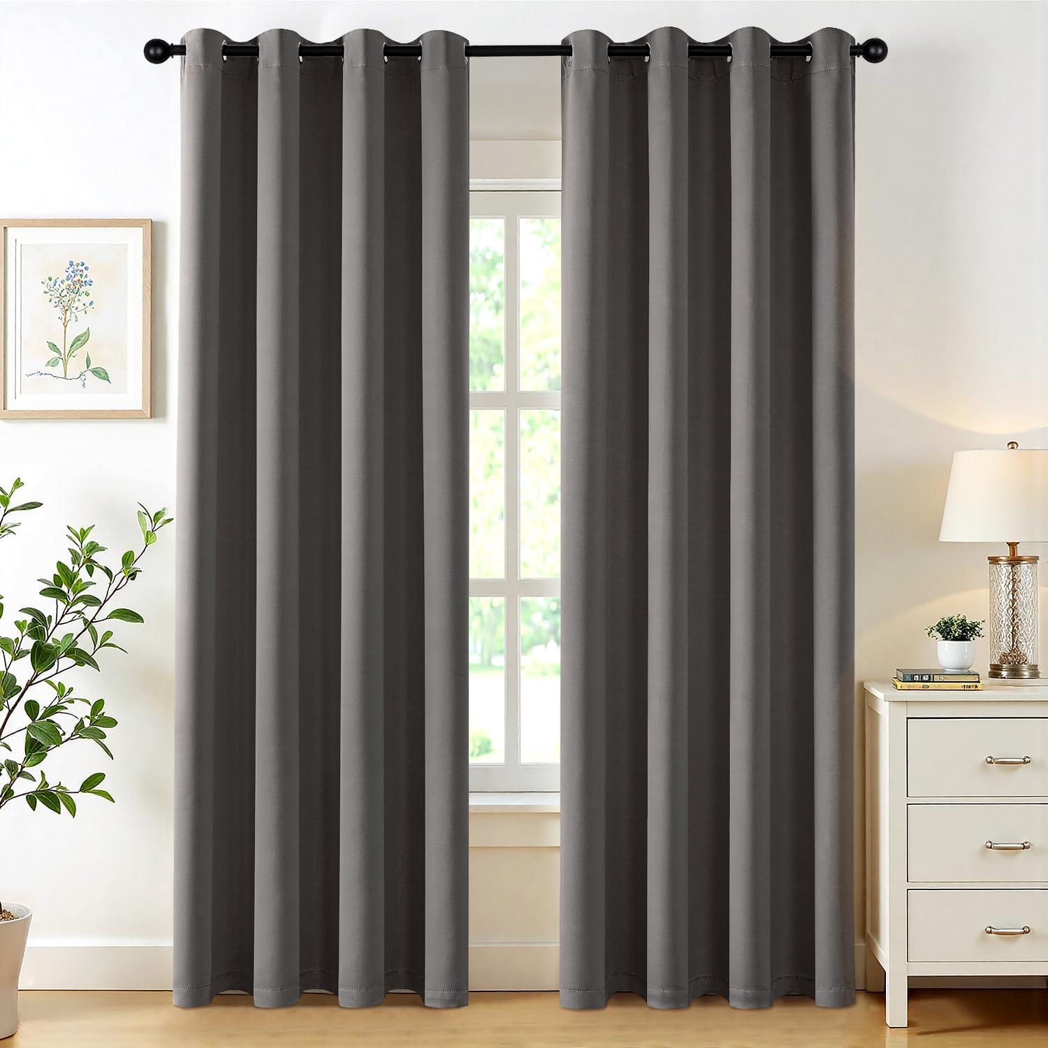 imageMIULEE Burgundy Red Blackout Curtains for Bedroom Living Room 72 Inches Long 2 Panels Thermal Insulated Drapes Solid Grommet Top Noise Reduction Christmas Window Treatments W40 x L72 InchGrey