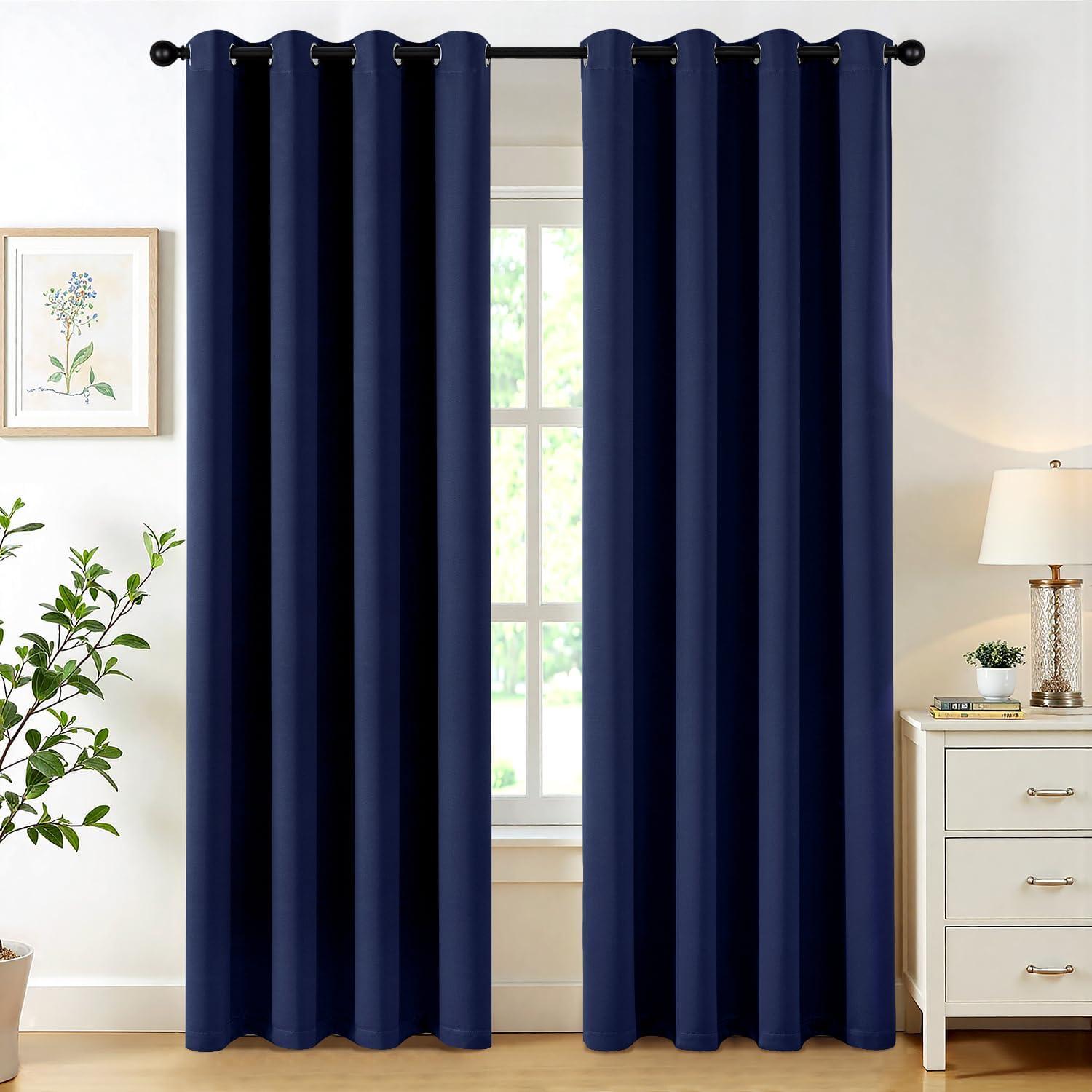imageMIULEE Burgundy Red Blackout Curtains for Bedroom Living Room 72 Inches Long 2 Panels Thermal Insulated Drapes Solid Grommet Top Noise Reduction Christmas Window Treatments W40 x L72 InchNavy Blue