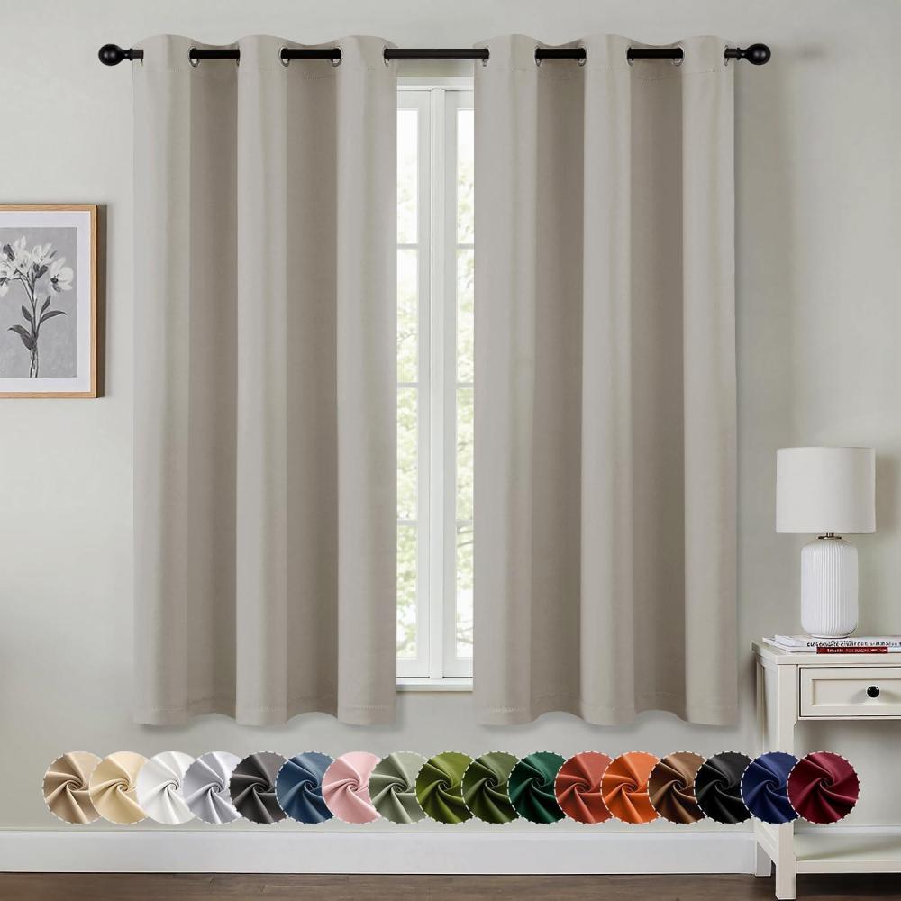 imageMIULEE Burgundy Red Blackout Curtains for Bedroom Living Room 72 Inches Long 2 Panels Thermal Insulated Drapes Solid Grommet Top Noise Reduction Christmas Window Treatments W40 x L72 InchNatural