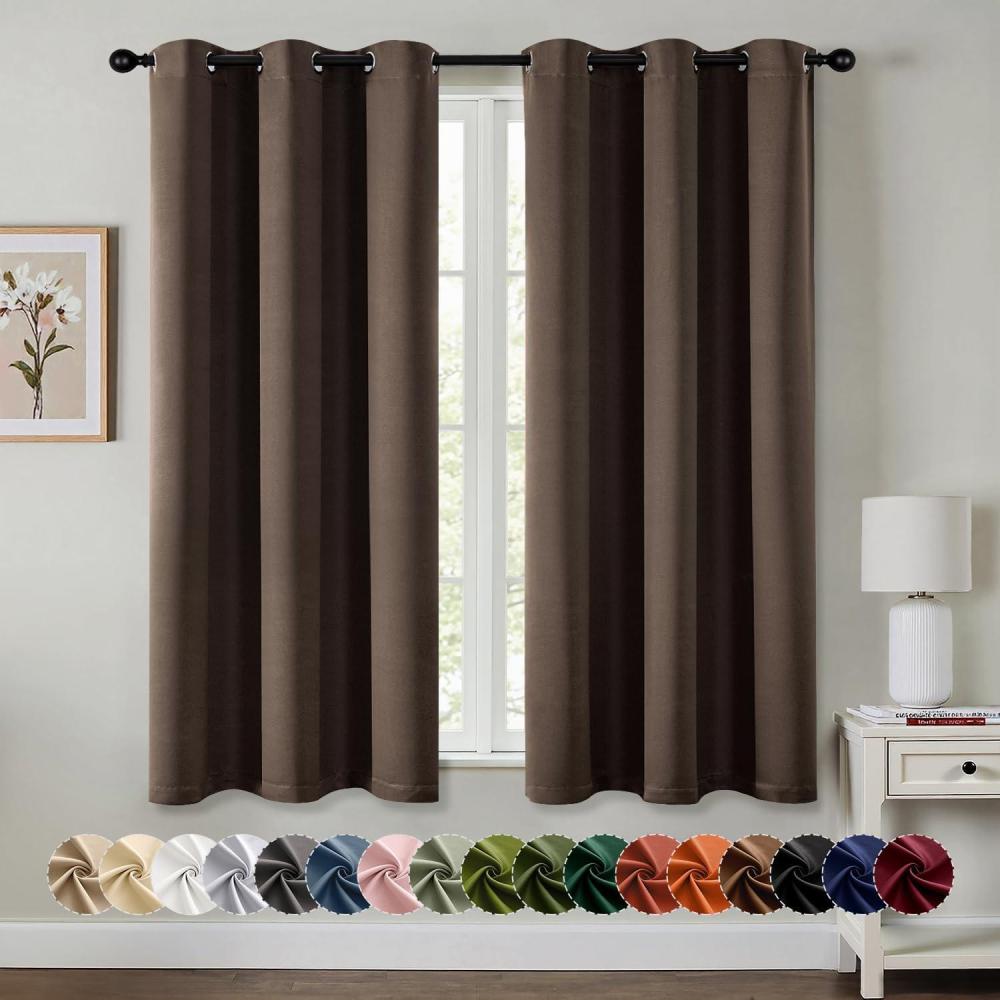imageMIULEE Burgundy Red Blackout Curtains for Bedroom Living Room 72 Inches Long 2 Panels Thermal Insulated Drapes Solid Grommet Top Noise Reduction Christmas Window Treatments W40 x L72 InchChocolate Brown