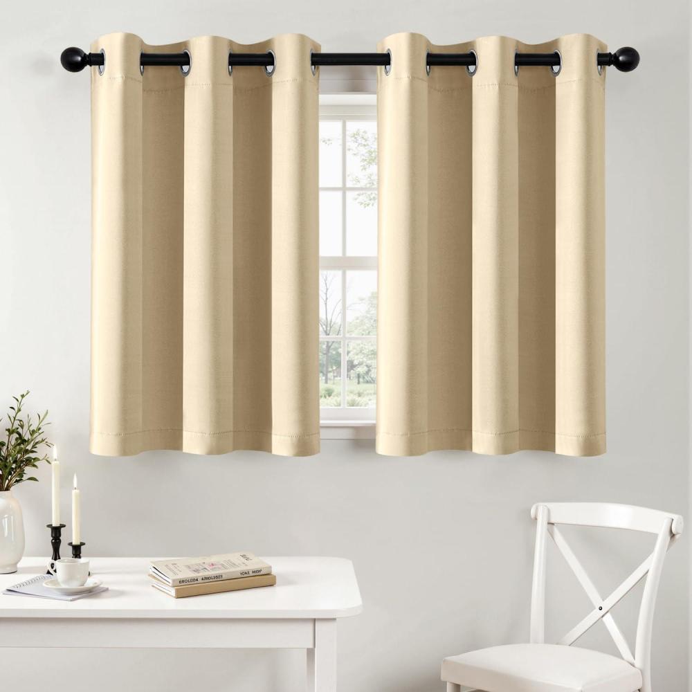 imageMIULEE Burgundy Red Blackout Curtains for Bedroom Living Room 72 Inches Long 2 Panels Thermal Insulated Drapes Solid Grommet Top Noise Reduction Christmas Window Treatments W40 x L72 InchCream Beige