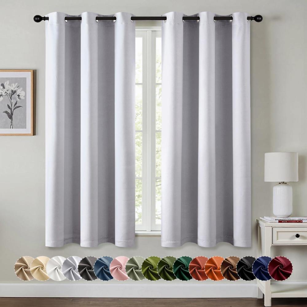 imageMIULEE Burgundy Red Blackout Curtains for Bedroom Living Room 72 Inches Long 2 Panels Thermal Insulated Drapes Solid Grommet Top Noise Reduction Christmas Window Treatments W40 x L72 InchGreyish White