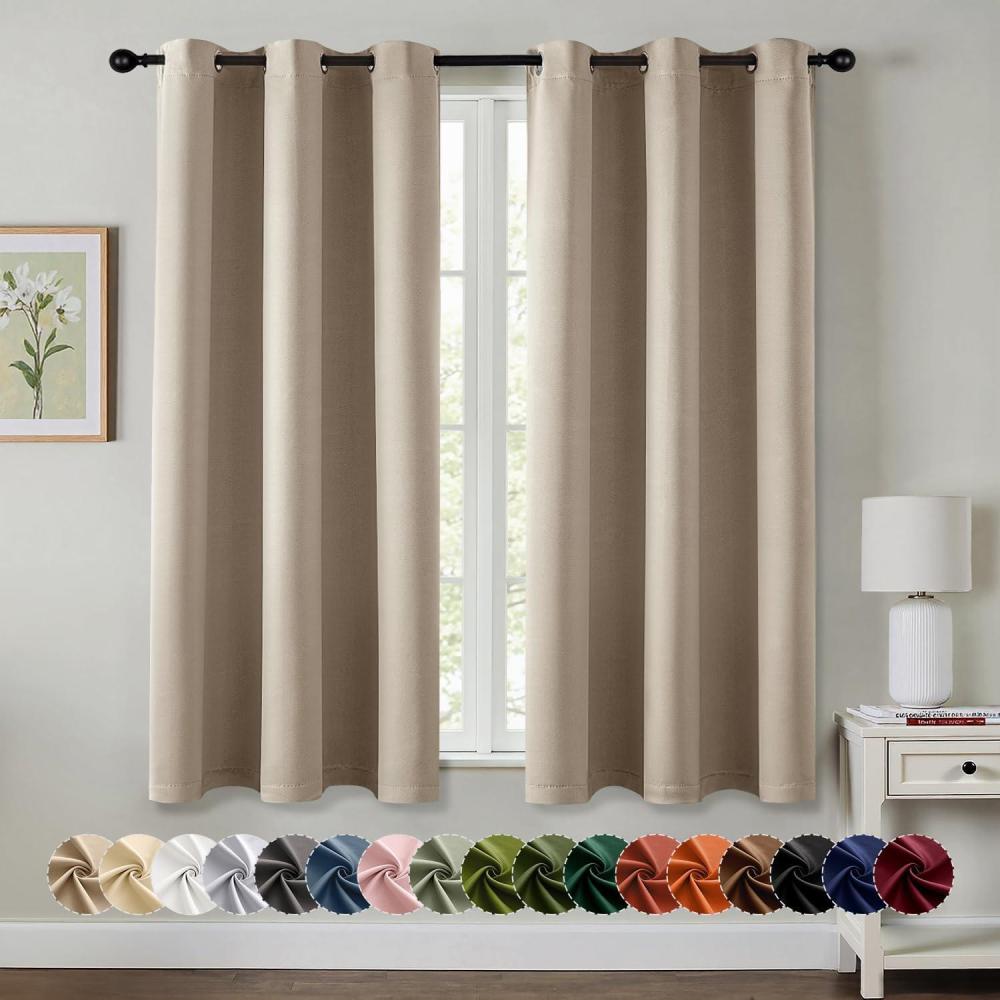 imageMIULEE Burgundy Red Blackout Curtains for Bedroom Living Room 72 Inches Long 2 Panels Thermal Insulated Drapes Solid Grommet Top Noise Reduction Christmas Window Treatments W40 x L72 InchTaupe
