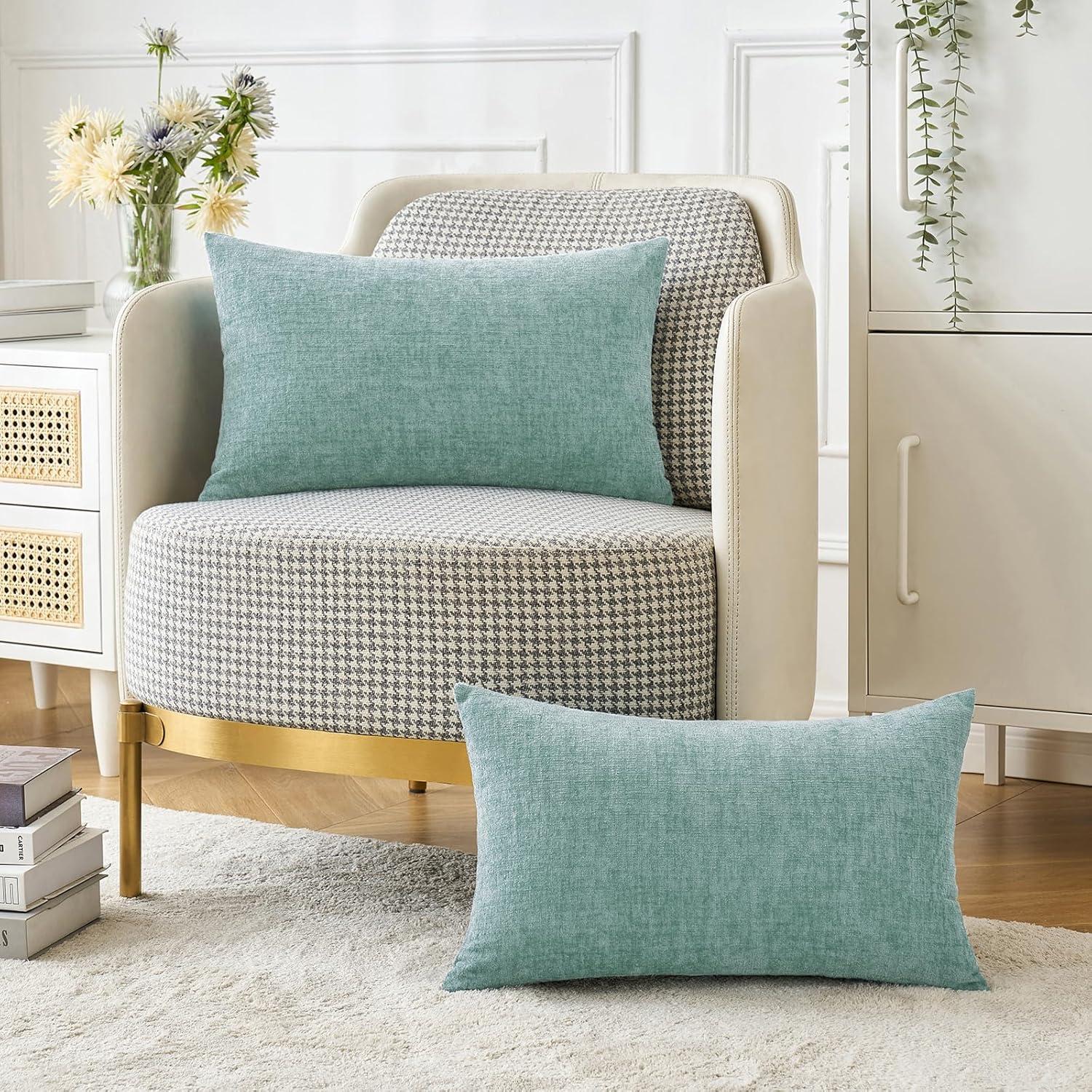 imageMIULEE Pack of 2 Couch Throw Pillow Covers 18x18 Inch Soft Gold Chenille Pillow Covers for Sofa Living Room Spring Home Decor Couch Solid Dyed CasesAqua Green