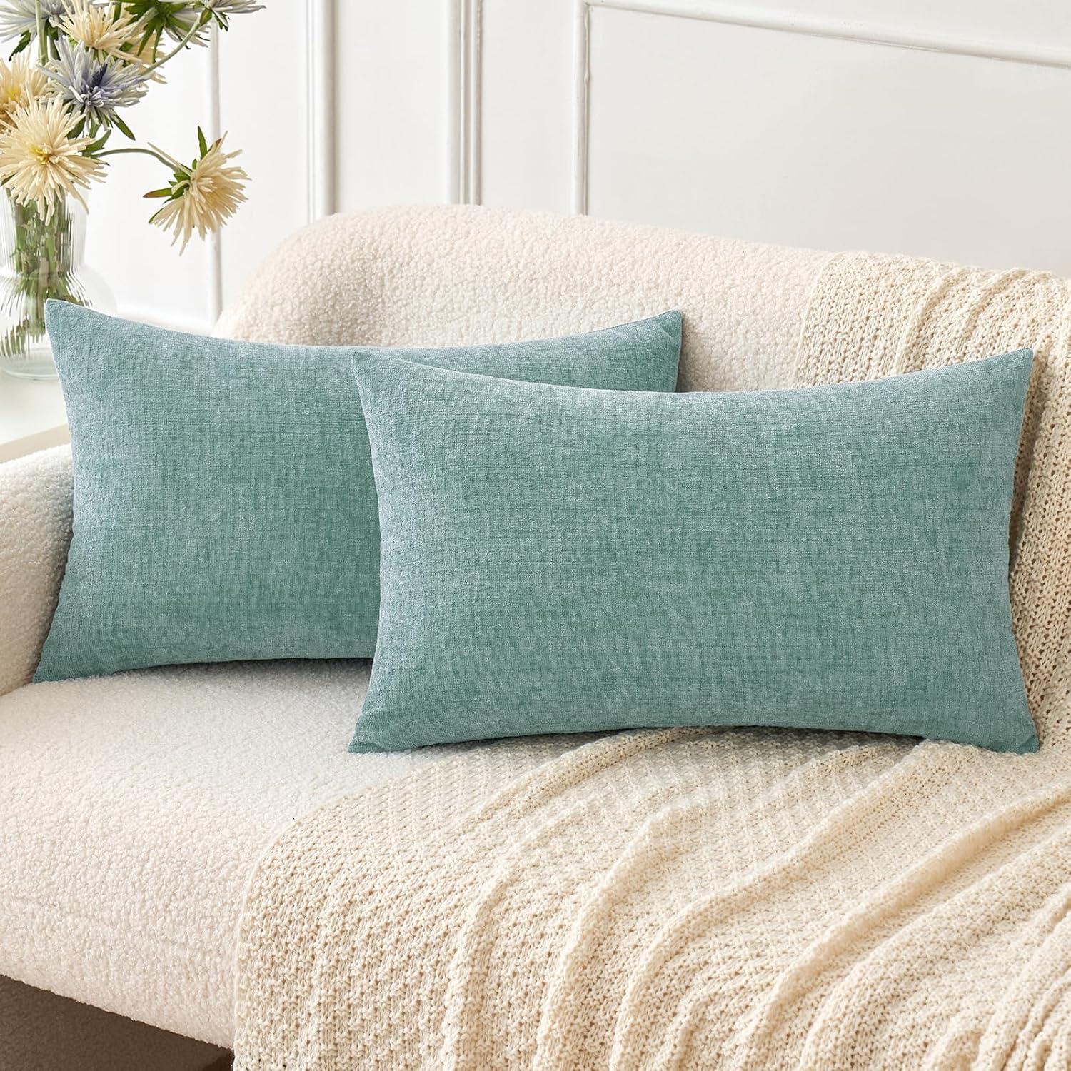 imageMIULEE Pack of 2 Couch Throw Pillow Covers 18x18 Inch Soft Gold Chenille Pillow Covers for Sofa Living Room Spring Home Decor Couch Solid Dyed CasesAqua Green