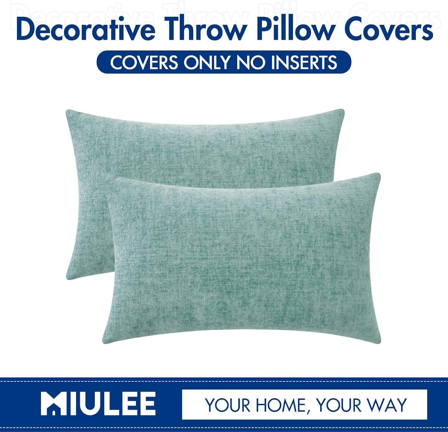 imageMIULEE Pack of 2 Couch Throw Pillow Covers 18x18 Inch Soft Gold Chenille Pillow Covers for Sofa Living Room Spring Home Decor Couch Solid Dyed CasesAqua Green