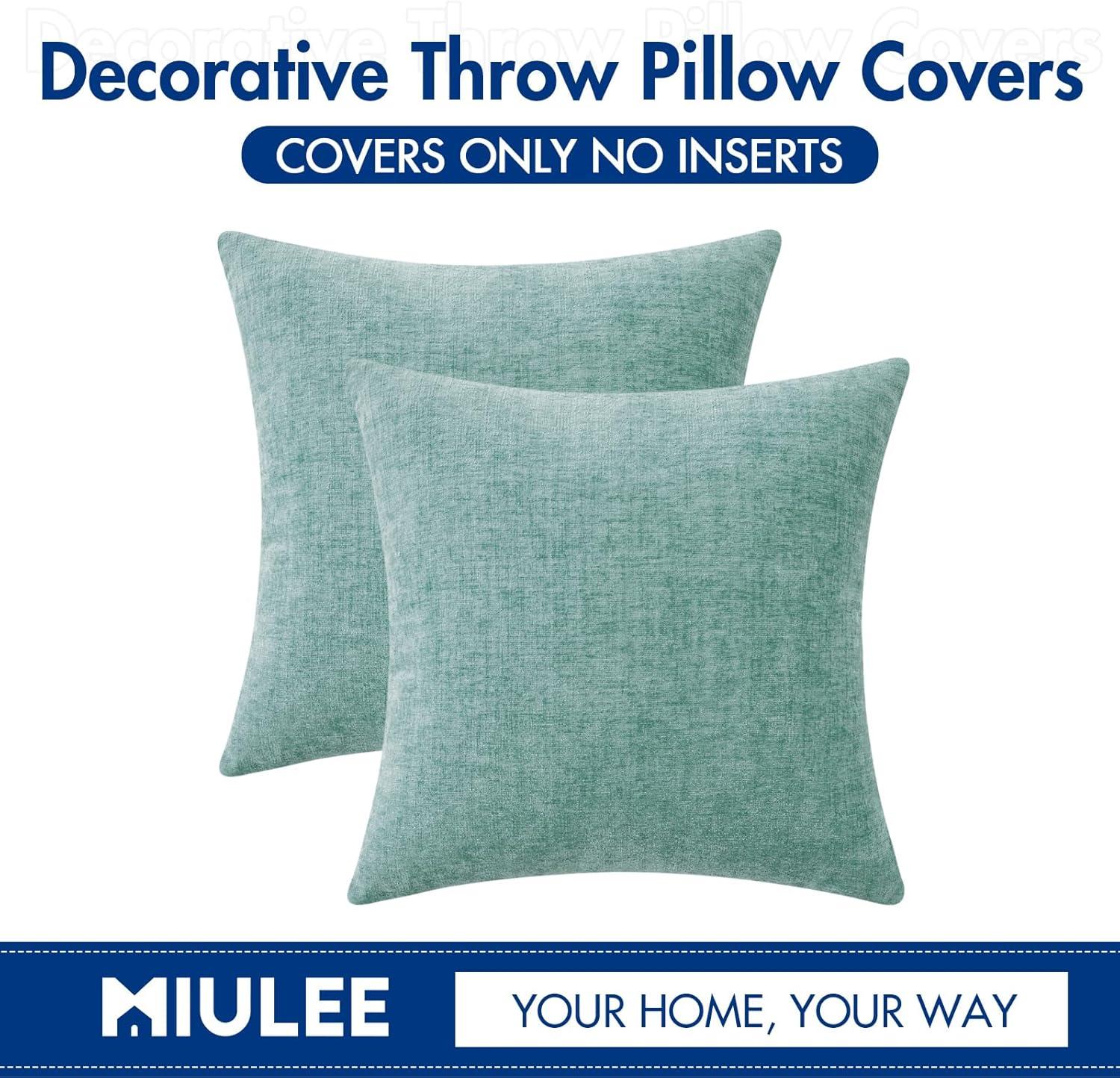 imageMIULEE Pack of 2 Couch Throw Pillow Covers 18x18 Inch Soft Gold Chenille Pillow Covers for Sofa Living Room Spring Home Decor Couch Solid Dyed CasesAqua Green