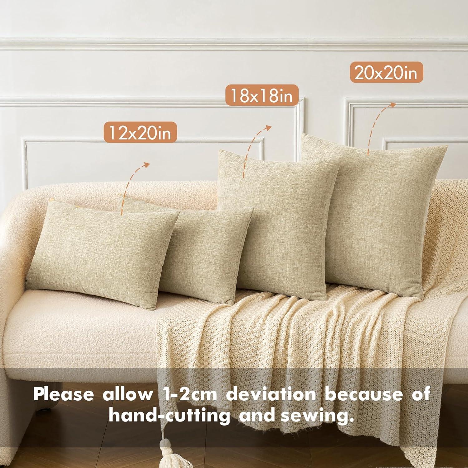 imageMIULEE Pack of 2 Couch Throw Pillow Covers 18x18 Inch Soft Gold Chenille Pillow Covers for Sofa Living Room Spring Home Decor Couch Solid Dyed CasesBeige