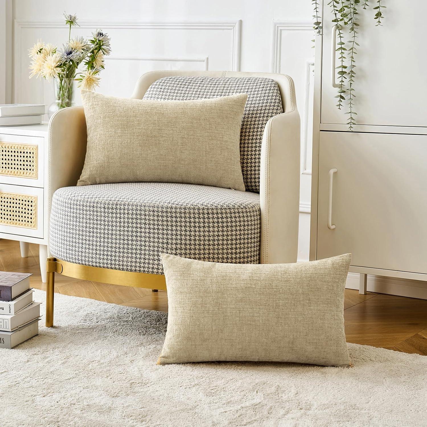 imageMIULEE Pack of 2 Couch Throw Pillow Covers 18x18 Inch Soft Gold Chenille Pillow Covers for Sofa Living Room Spring Home Decor Couch Solid Dyed CasesBeige
