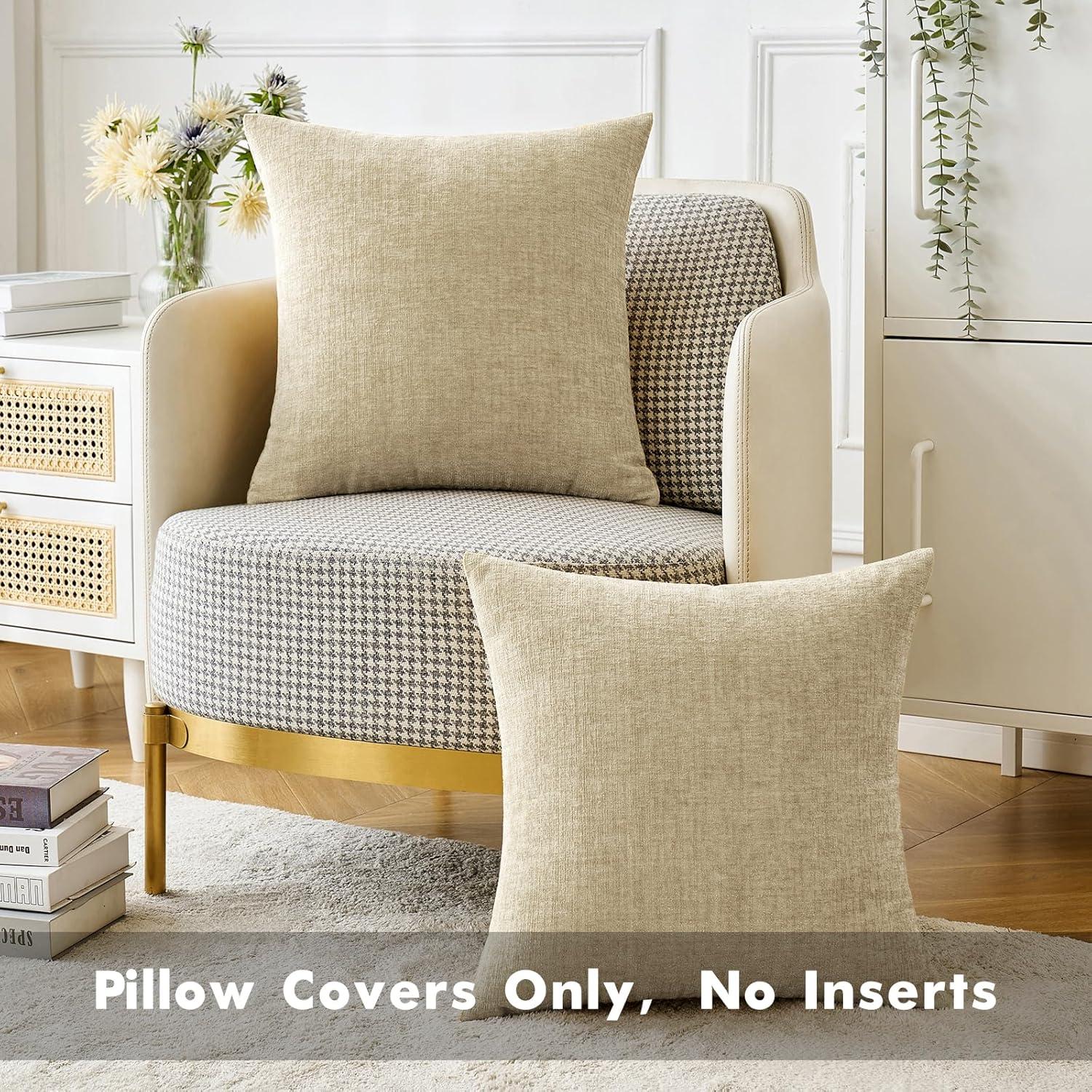 imageMIULEE Pack of 2 Couch Throw Pillow Covers 18x18 Inch Soft Gold Chenille Pillow Covers for Sofa Living Room Spring Home Decor Couch Solid Dyed CasesBeige