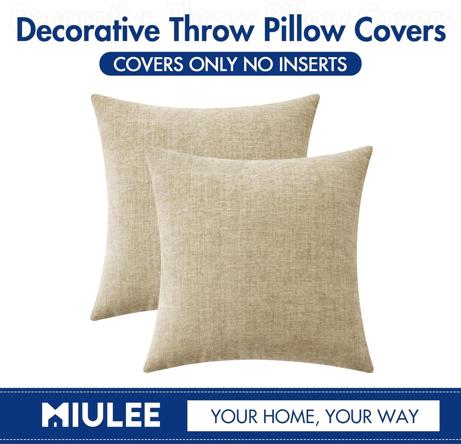 imageMIULEE Pack of 2 Couch Throw Pillow Covers 18x18 Inch Soft Gold Chenille Pillow Covers for Sofa Living Room Spring Home Decor Couch Solid Dyed CasesBeige