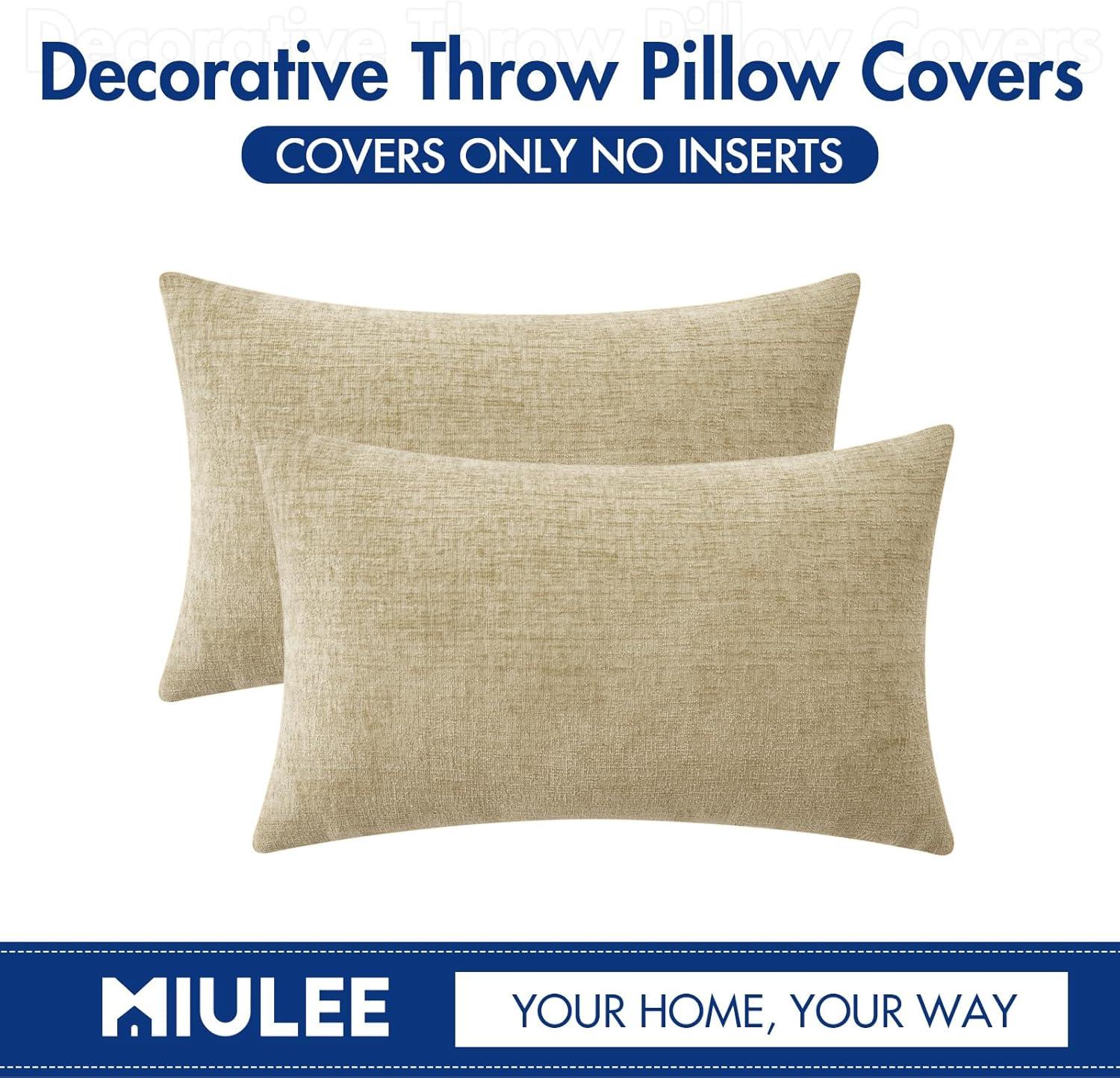 imageMIULEE Pack of 2 Couch Throw Pillow Covers 18x18 Inch Soft Gold Chenille Pillow Covers for Sofa Living Room Spring Home Decor Couch Solid Dyed CasesBeige