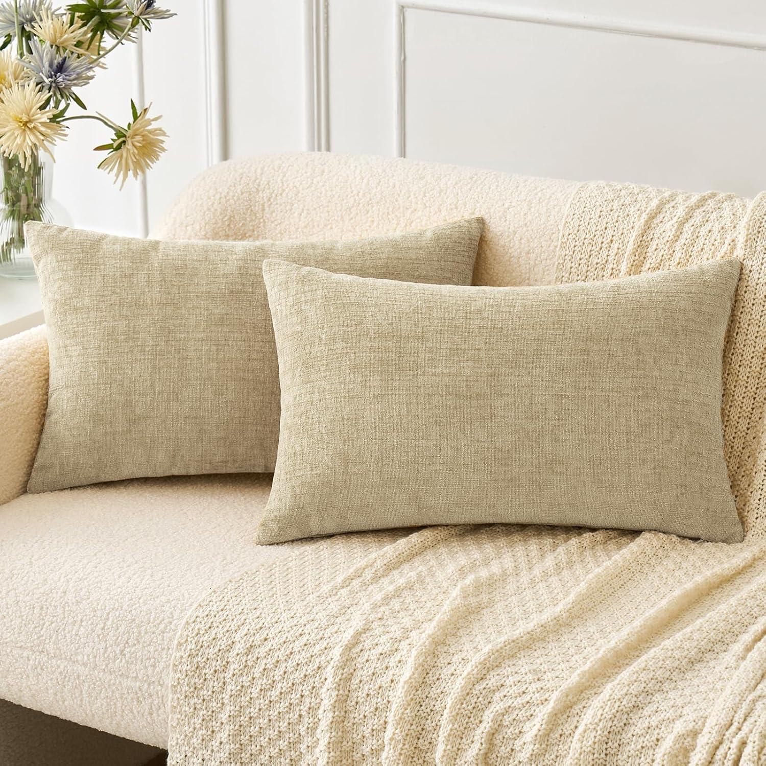 imageMIULEE Pack of 2 Couch Throw Pillow Covers 18x18 Inch Soft Gold Chenille Pillow Covers for Sofa Living Room Spring Home Decor Couch Solid Dyed CasesBeige