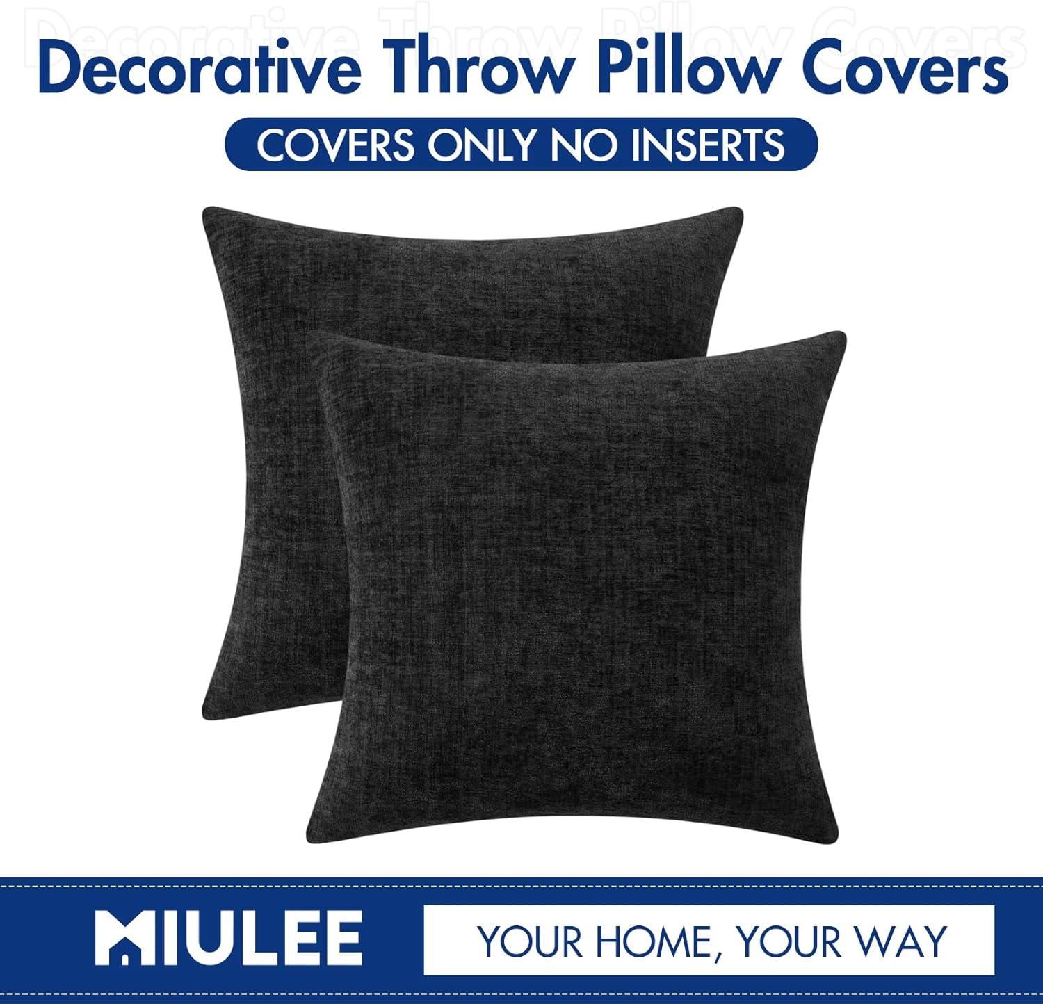 imageMIULEE Pack of 2 Couch Throw Pillow Covers 18x18 Inch Soft Gold Chenille Pillow Covers for Sofa Living Room Spring Home Decor Couch Solid Dyed CasesBlack