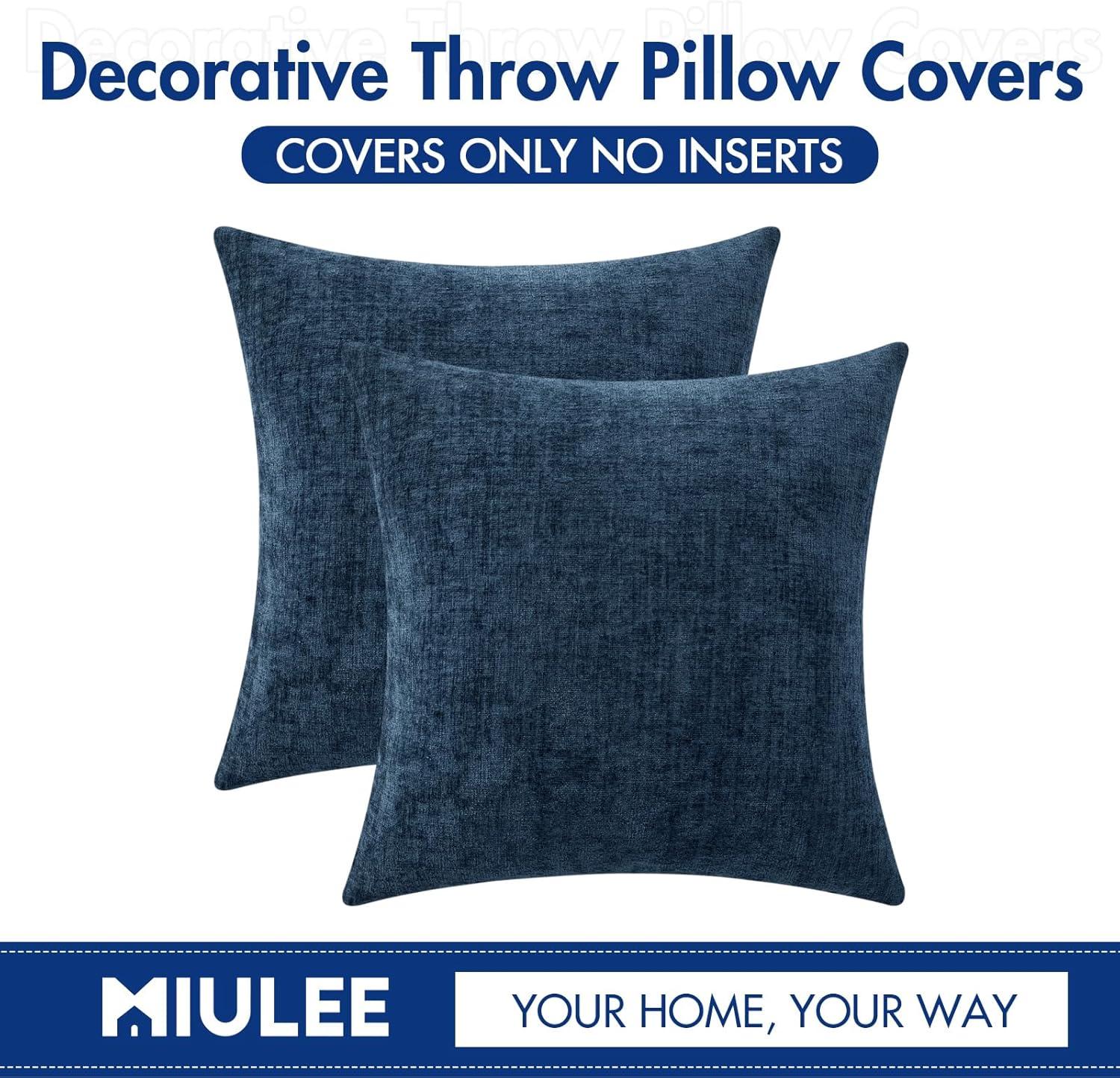 imageMIULEE Pack of 2 Couch Throw Pillow Covers 18x18 Inch Soft Gold Chenille Pillow Covers for Sofa Living Room Spring Home Decor Couch Solid Dyed CasesBlue