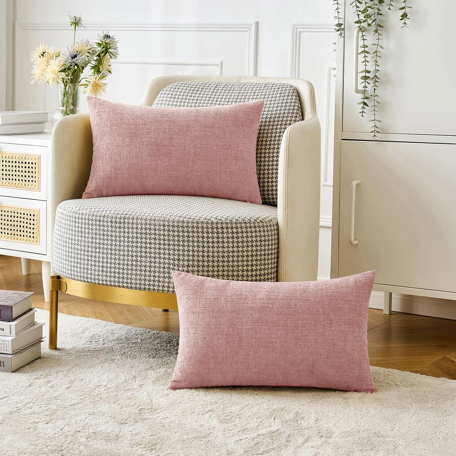imageMIULEE Pack of 2 Couch Throw Pillow Covers 18x18 Inch Soft Gold Chenille Pillow Covers for Sofa Living Room Spring Home Decor Couch Solid Dyed CasesBlush Pink