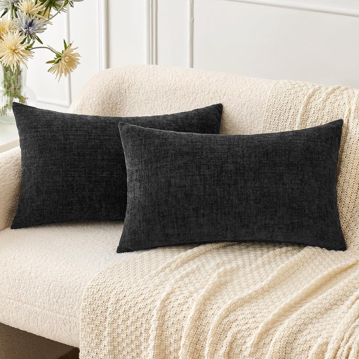 imageMIULEE Pack of 2 Couch Throw Pillow Covers 18x18 Inch Soft Gold Chenille Pillow Covers for Sofa Living Room Spring Home Decor Couch Solid Dyed CasesBlack